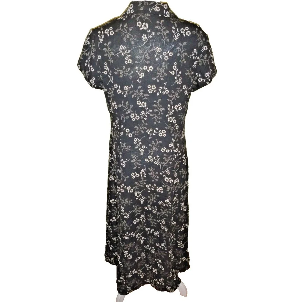 Casual Corner Annex Black White Floral Maxi Dress Sweetheart Collar Button Vneck - Picture 2 of 12